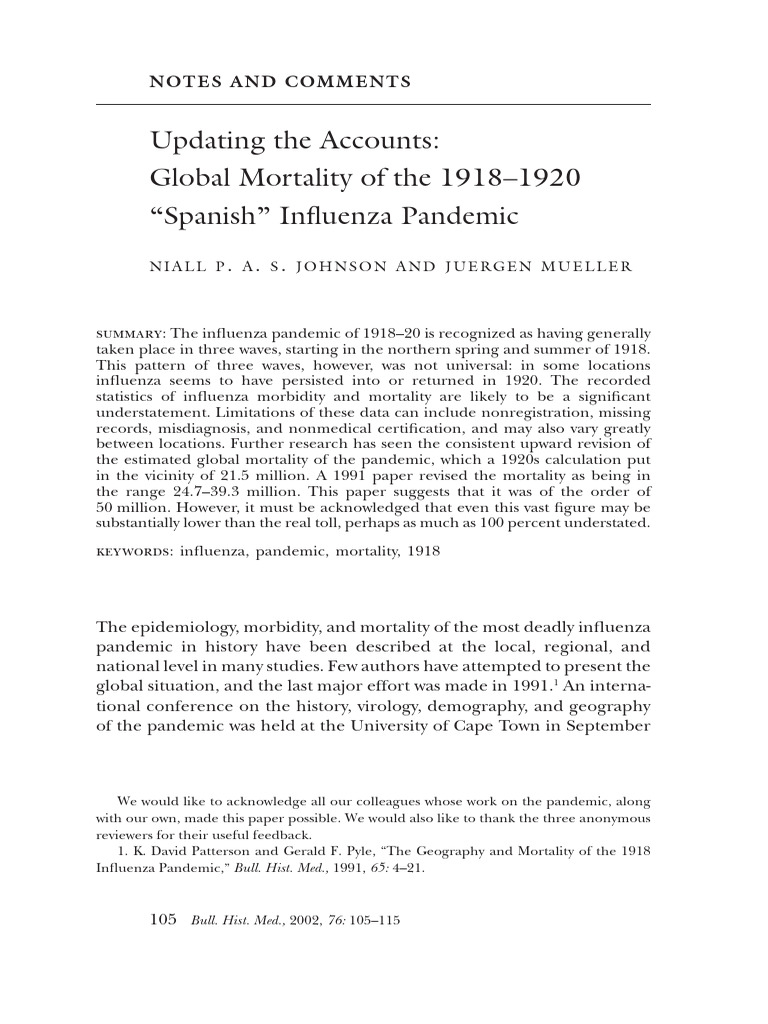 Global Mortality of the 1918 Flu Pandemic | PDF | Pandemic | Influenza
