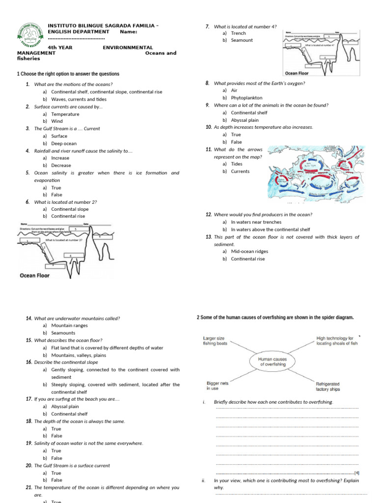 Oceans and Fisheries Management Quiz | PDF | Oceans | Continental Shelf