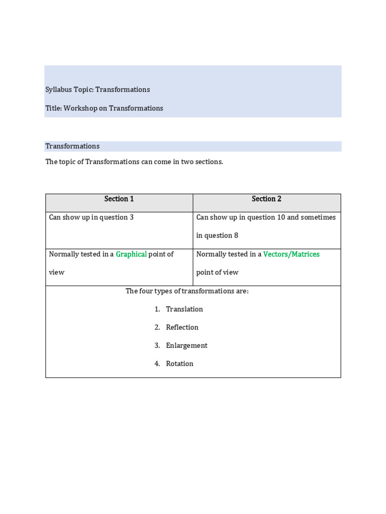 Workshop on Transformations in Geometry | PDF | Vertex (Graph Theory ...