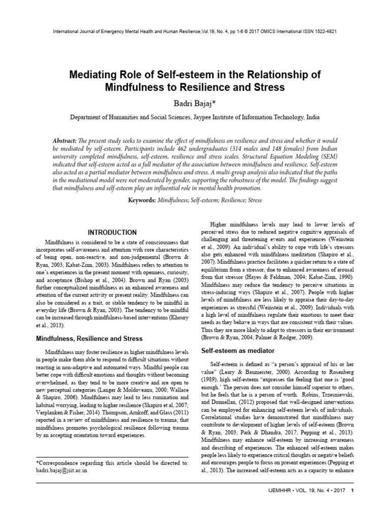 Mindfulness, Self-Esteem, and Resilience | PDF | Psychological ...