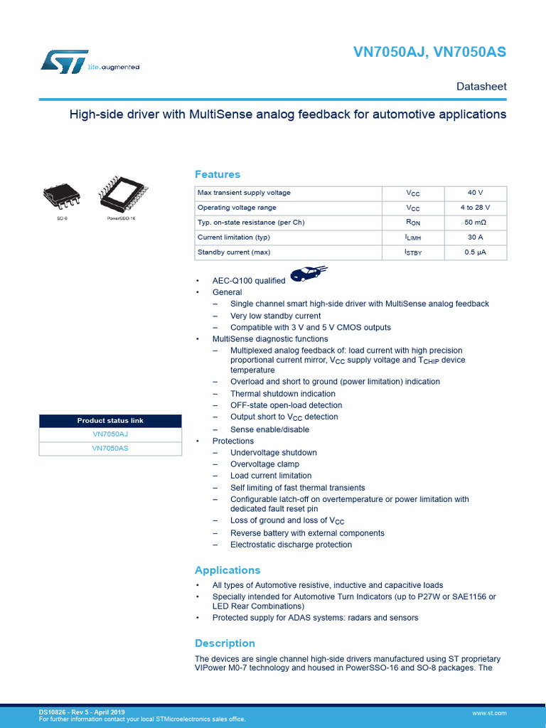 VN7050AJ High-Side Driver Overview | PDF | Cmos | Electrical Components