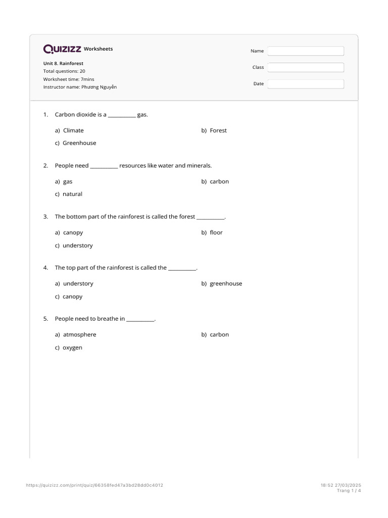 Rainforest Worksheets for Students | PDF | Rainforest | Canopy (Biology)