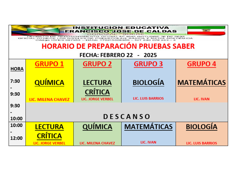 Horario Pruebas Saber 2025 | PDF