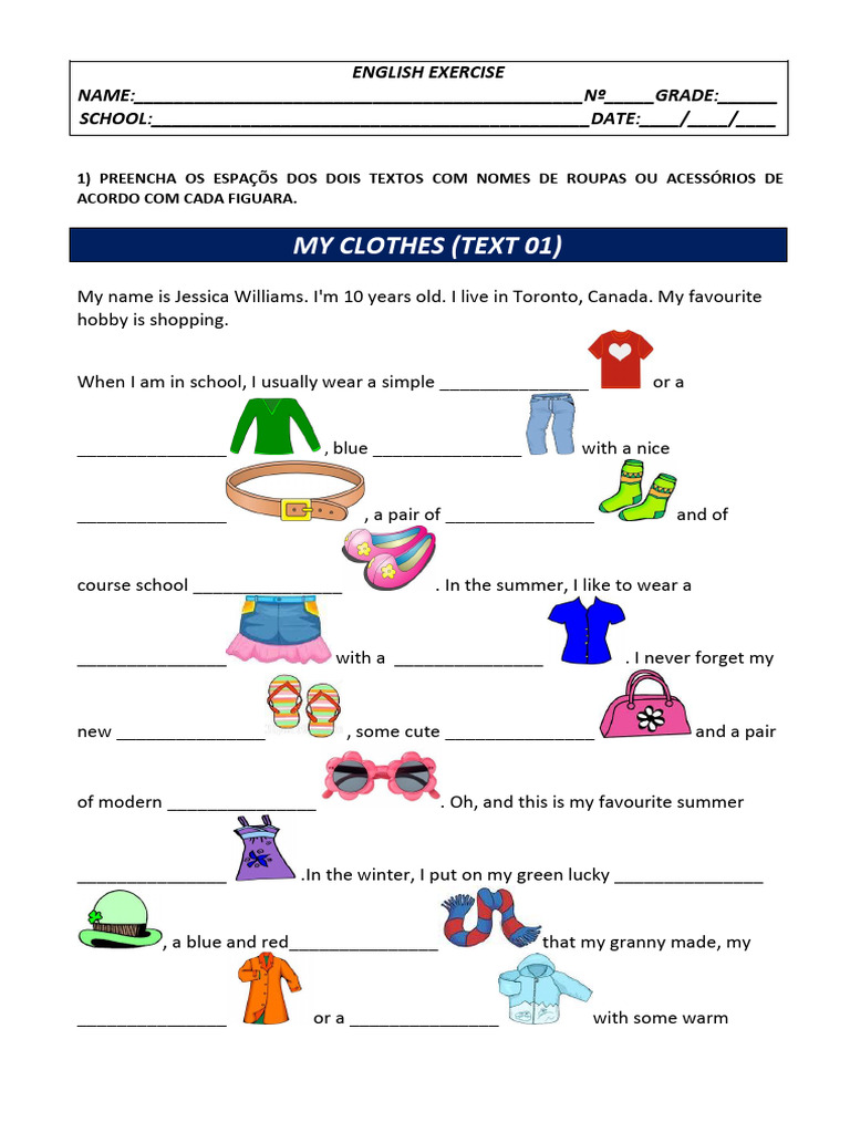 Clothing Vocabulary Exercise for Kids | PDF | Clothing | Aesthetics