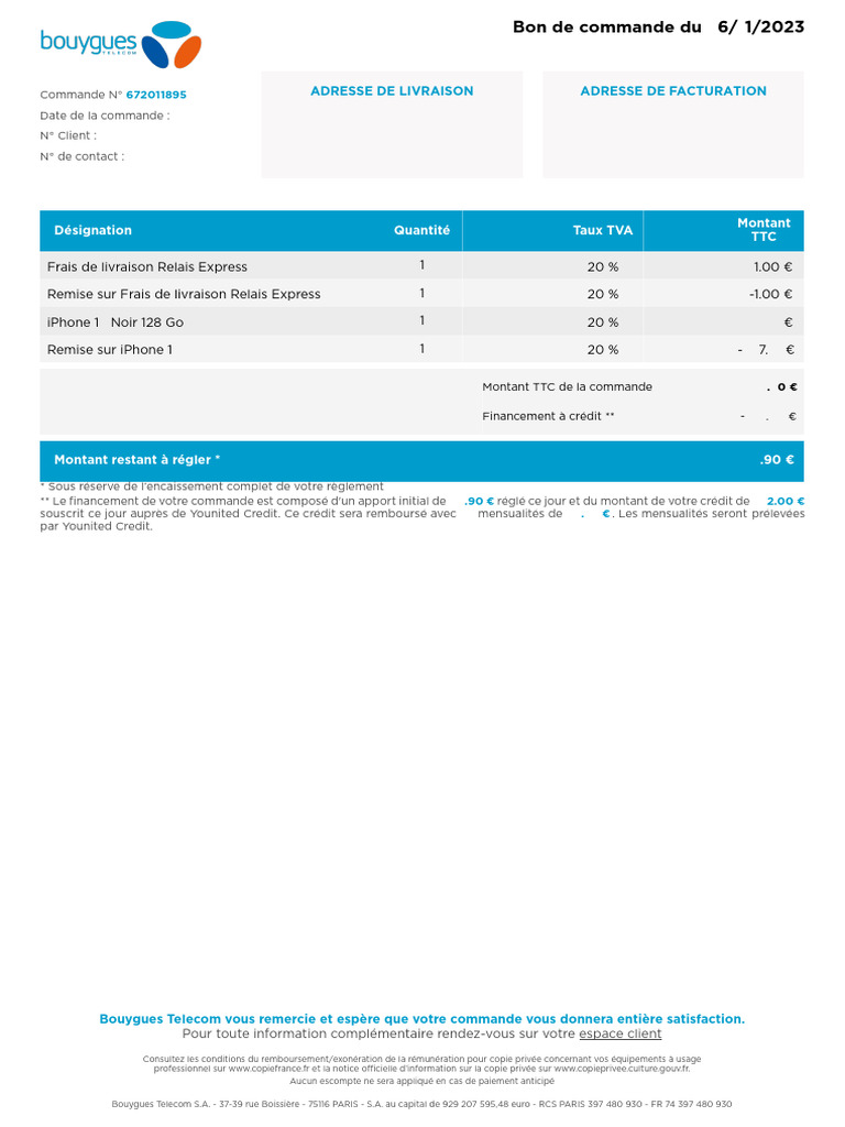 Commande Bouygues avec Younited Credit | PDF | Taxe sur la valeur ...