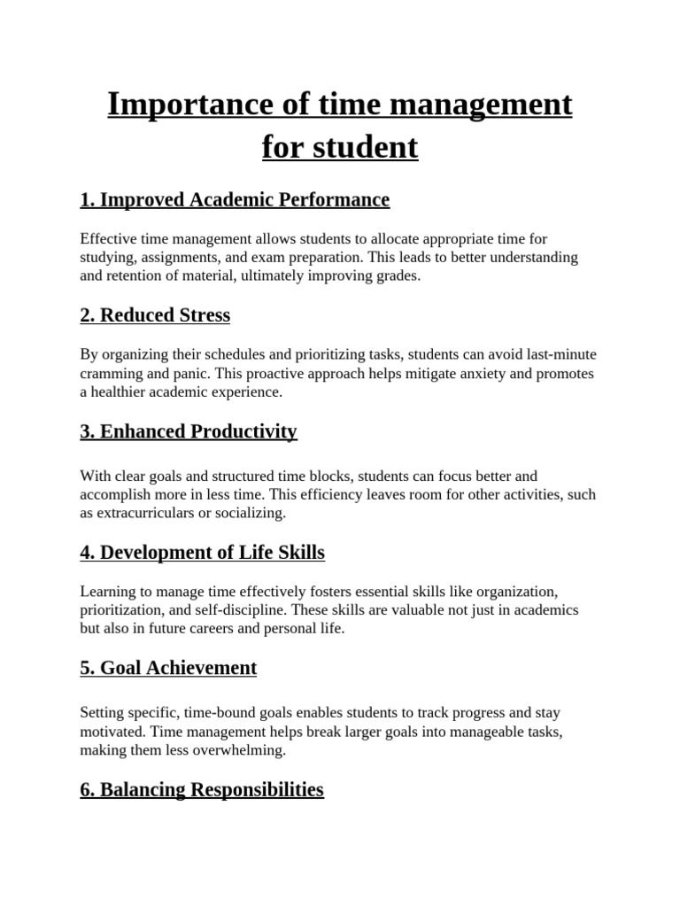 Benefits of Time Management for Students | PDF | Time Management ...