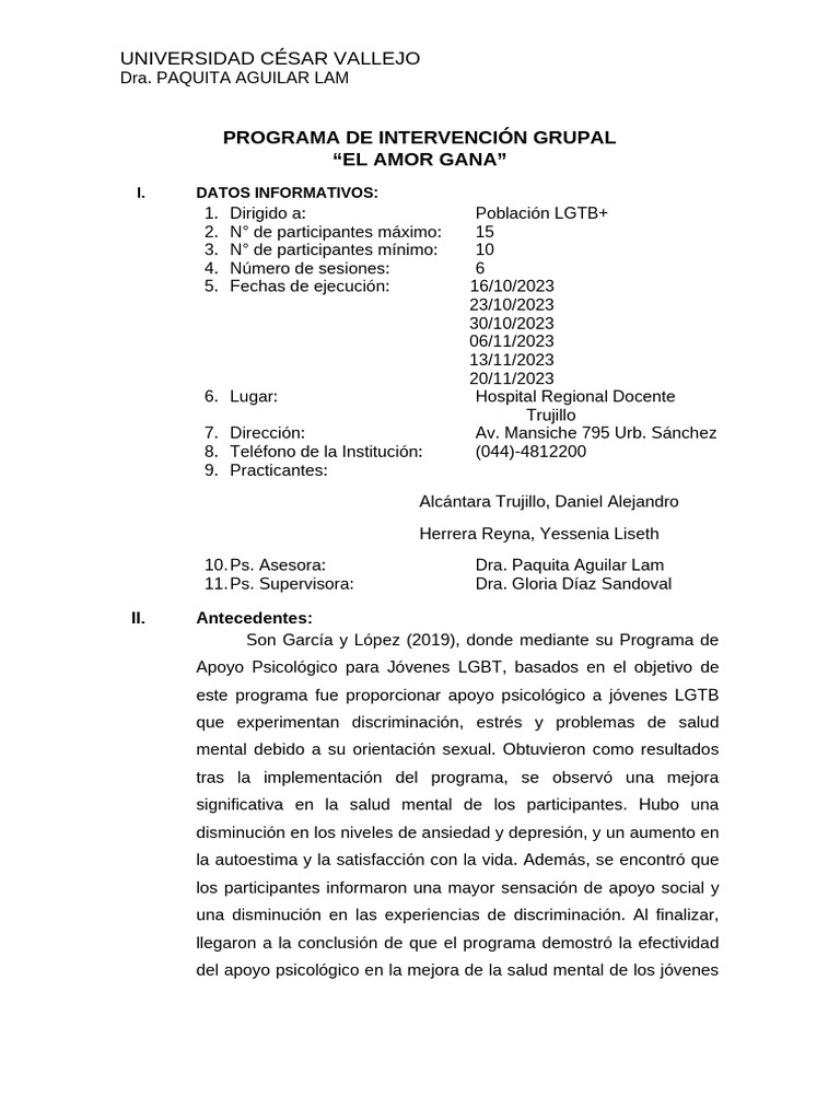 Programa de Intervención Grupal | PDF | Orientación sexual | Estrés ...