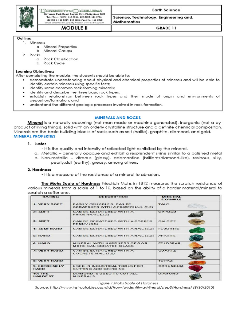 Grade 11 Earth Science: Minerals & Rocks | PDF | Rock (Geology) | Minerals