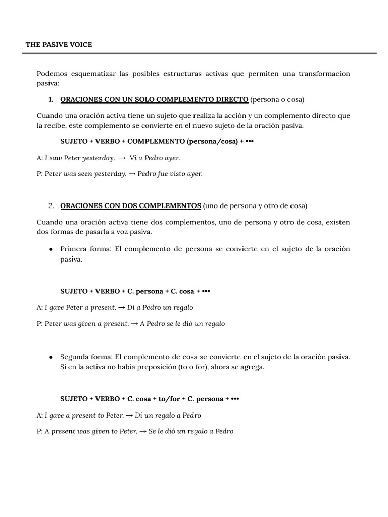 Estructuras de la voz pasiva en inglés | PDF | Verbo | Asunto (gramática)
