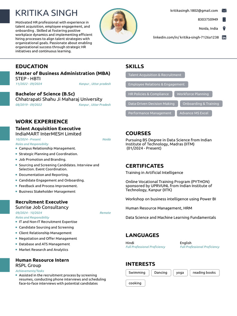 HR Professional with Talent Acquisition Skills | PDF | Human Resource ...