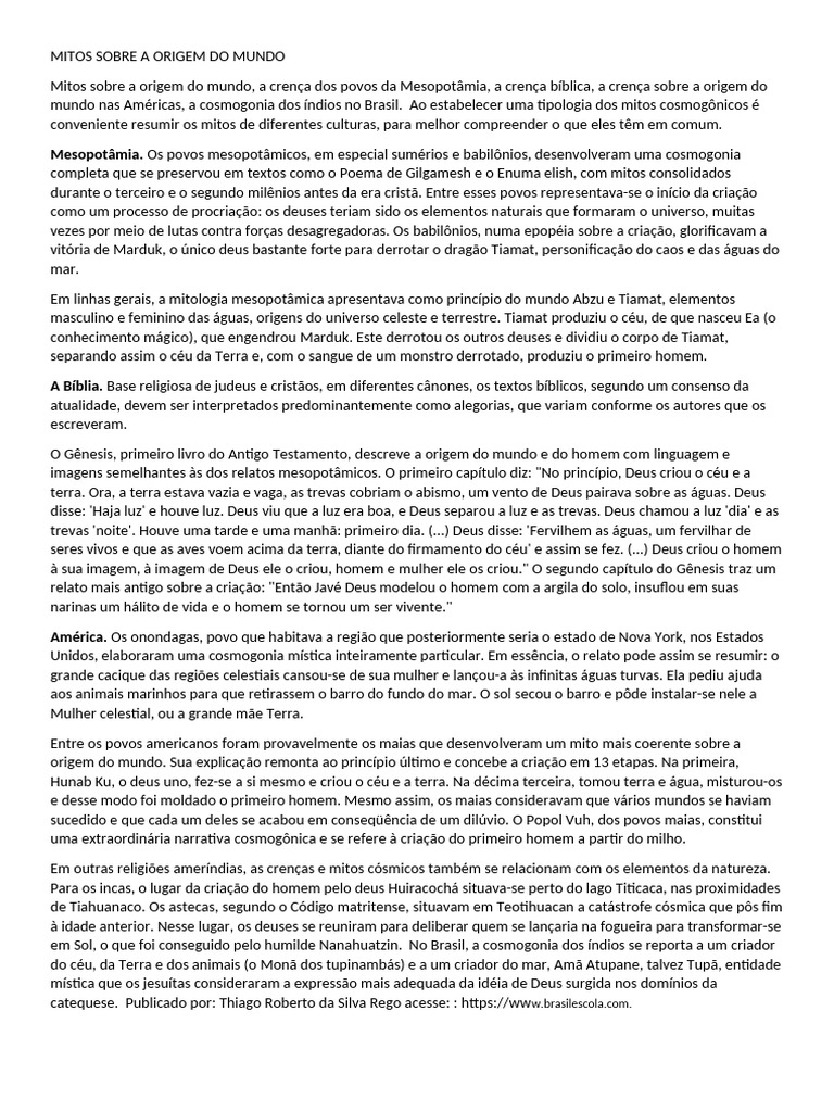 MITOS SOBRE A ORIGEM DO MUNDO | PDF | Mesopotâmia | Gênesis (livro)