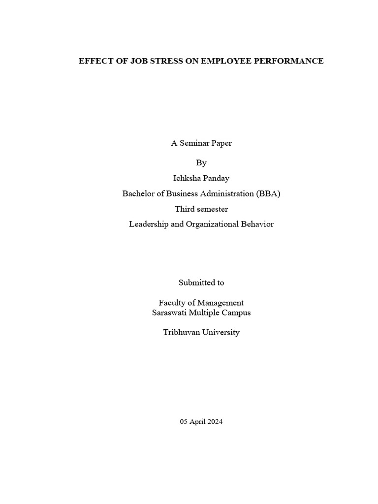 Effect of Job Stress On Employee Performance 2 | PDF | Occupational ...