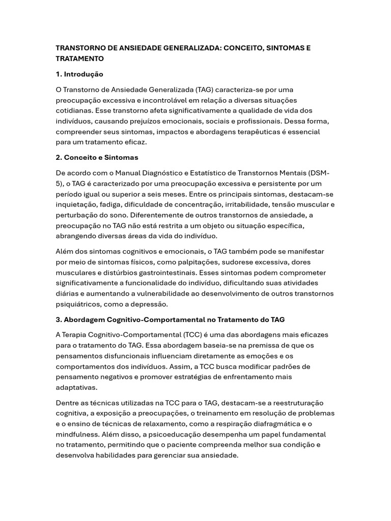 Transtorno de Ansiedade Generalizada: Sintomas e Tratamento | PDF ...