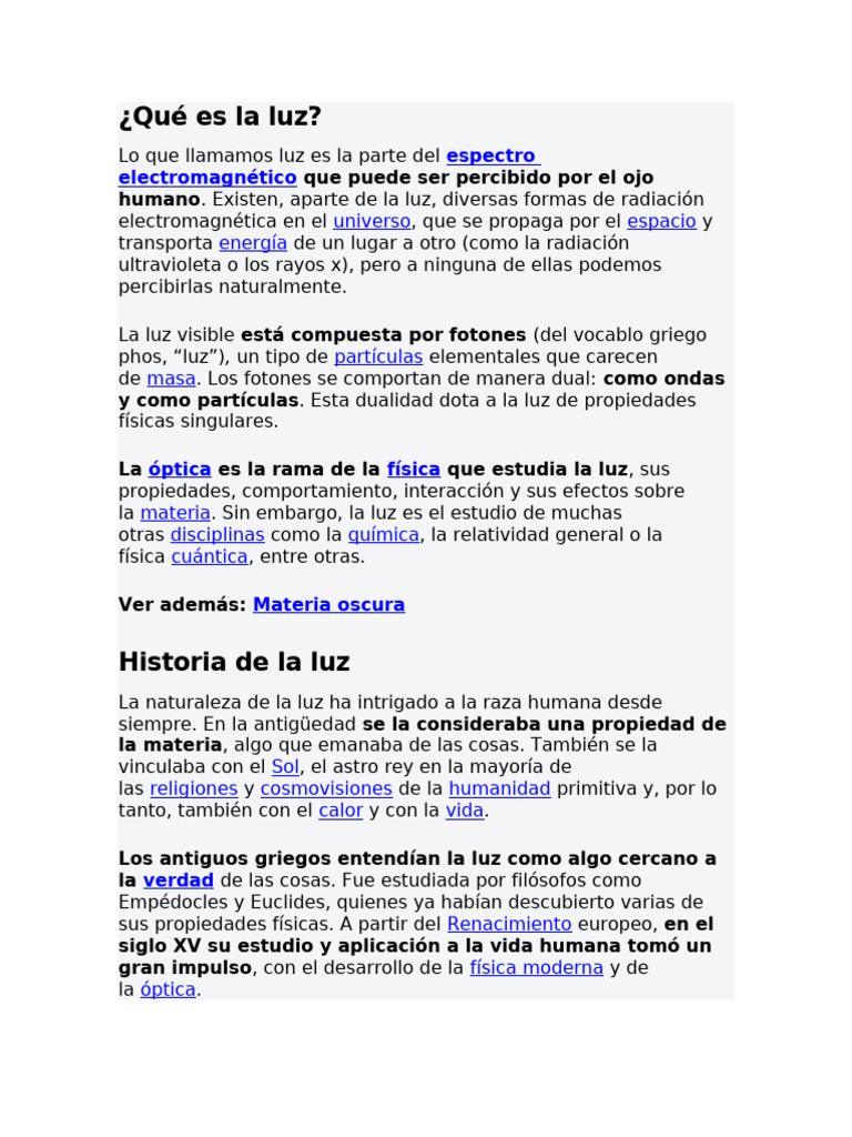 Características y fenómenos de la luz | PDF | Ligero | Radiación ...