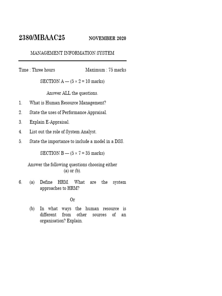 Management Information Systems Exam Guide | PDF | Human Resource ...