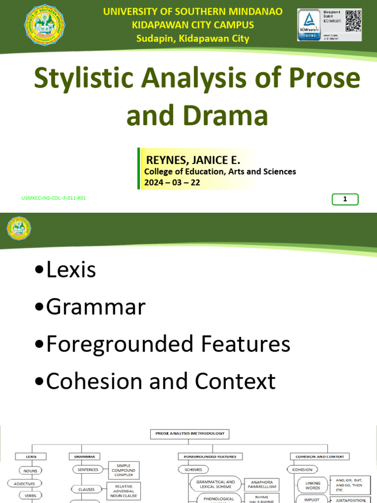 Stylistic Analysis of Prose and Drama | PDF | Part Of Speech | Phrase
