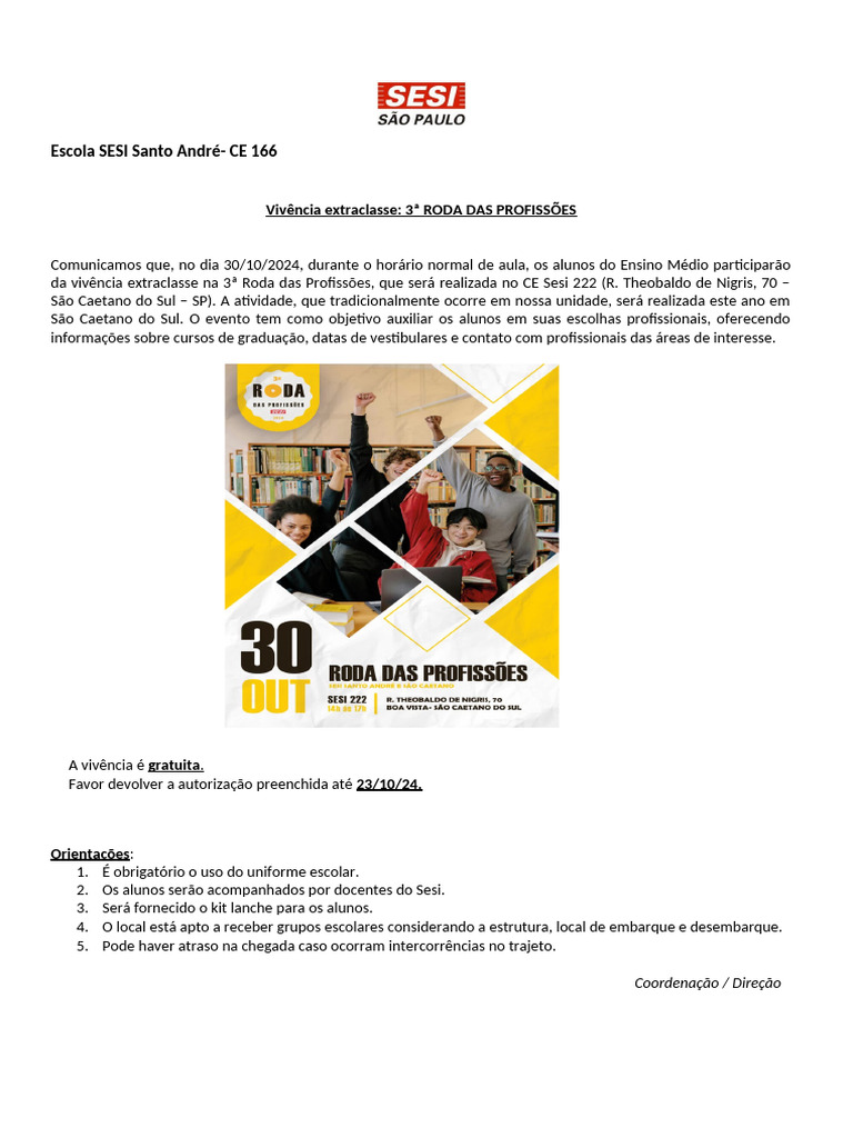 3ª Roda das Profissões - SESI Santo André | PDF
