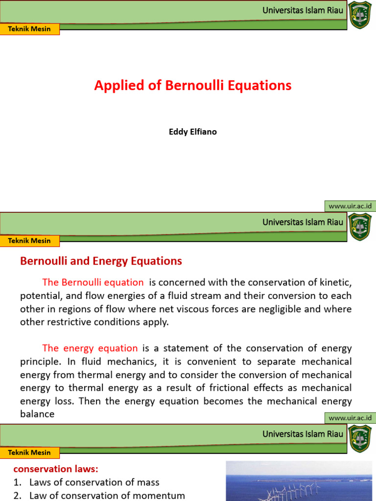 Bernoulli Equation Applications in Fluid Mechanics | PDF | Fluid ...