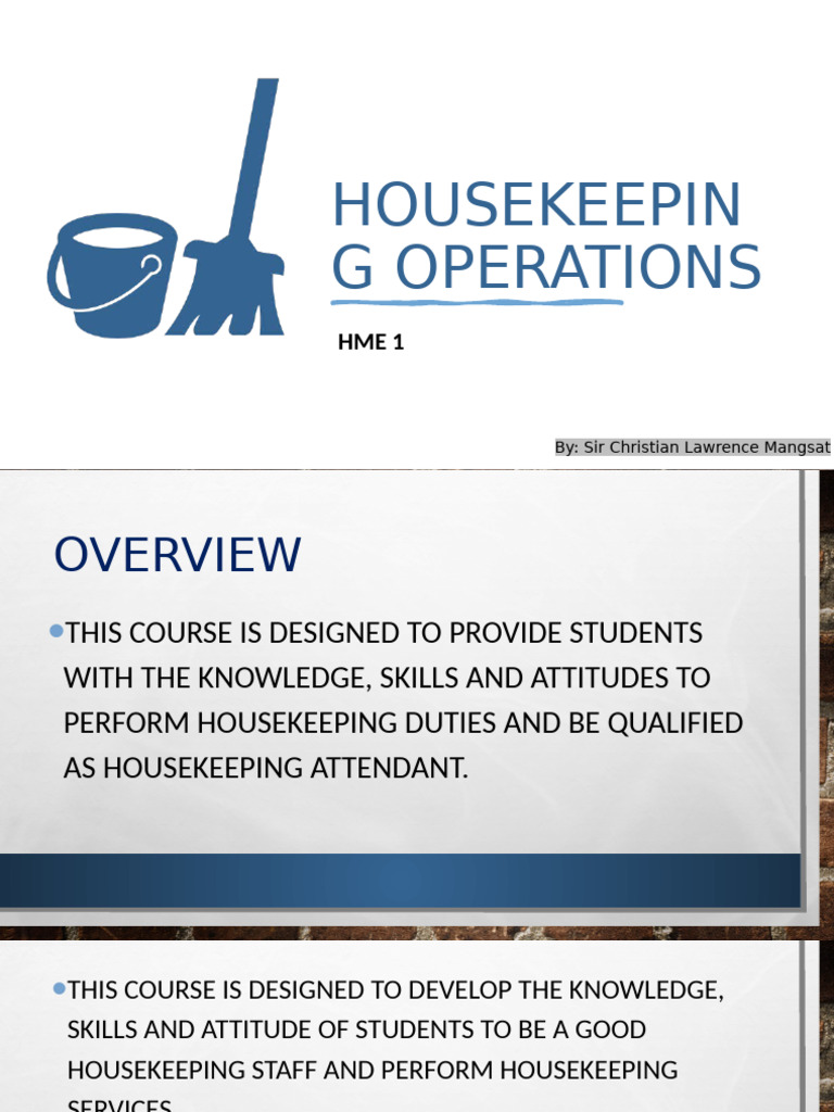Housekeeping Operations Course Overview | PDF | Housekeeping | Toilet