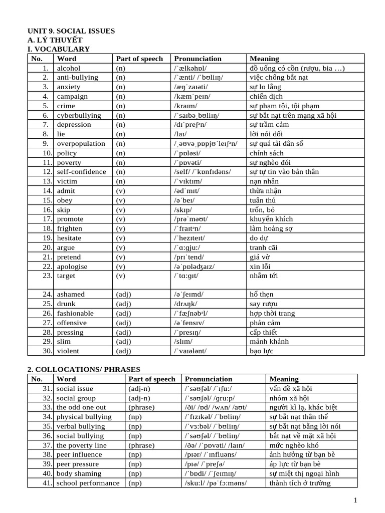 Social Issues: Vocabulary and Grammar Guide | PDF | Bullying ...