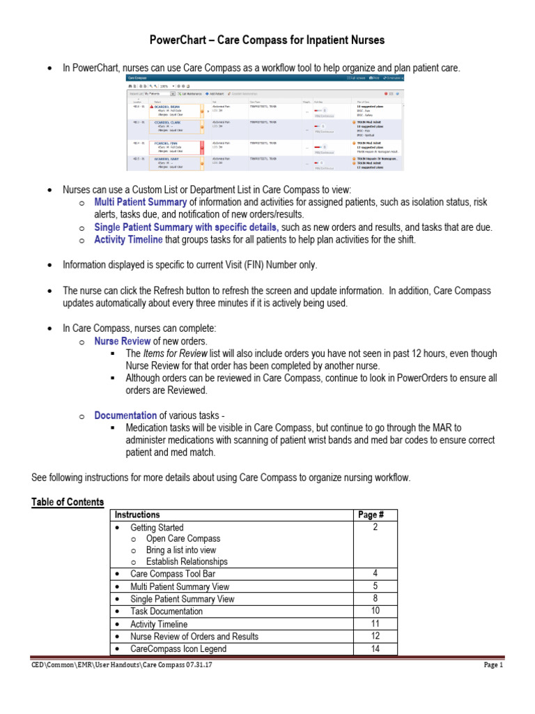 Care Compass Guide for Inpatient Nurses | PDF | Patient | Electronic ...