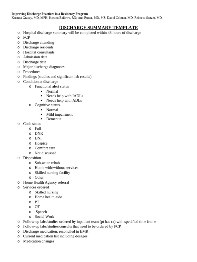Discharge Summary Template Guide | PDF
