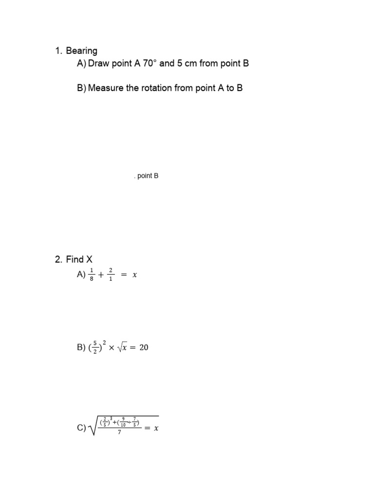 Math Problems: Bearings, Equations, Transformations | PDF