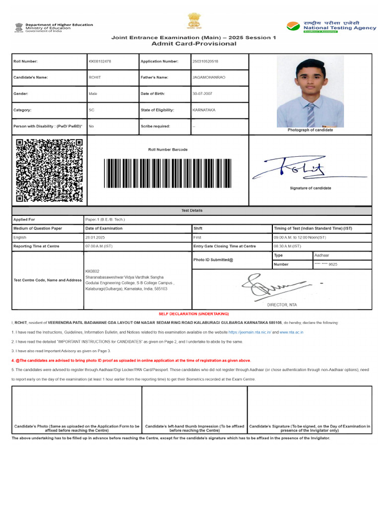 Application Details for NTA 250310520518 | PDF