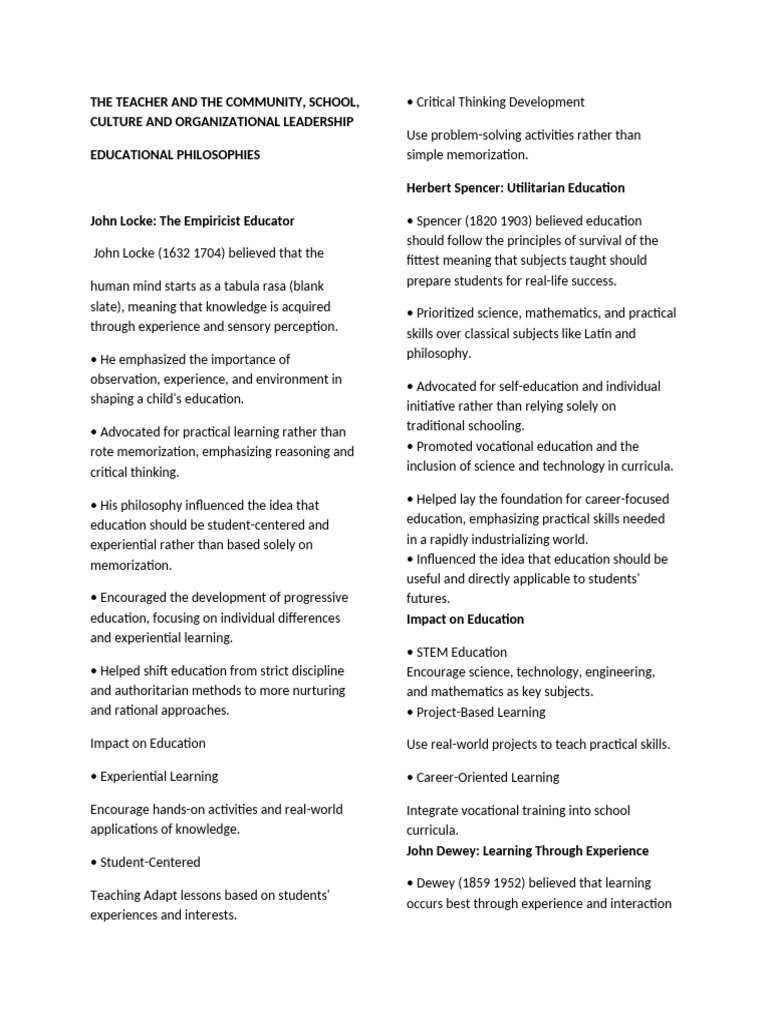 Educational Philosophies and Their Impact | PDF | Learning | John Dewey