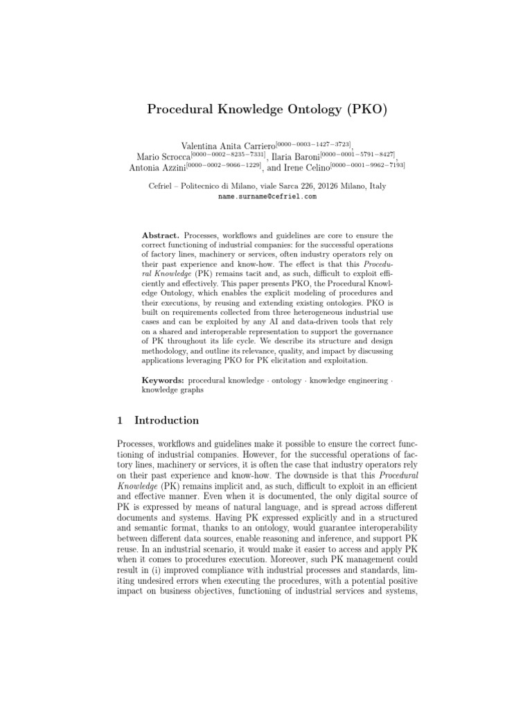 Procedural Knowledge Ontology (PKO) | PDF | Ontology (Information ...