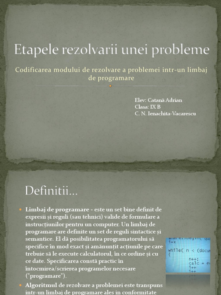 Etapele Rezolvarii Unei Probleme