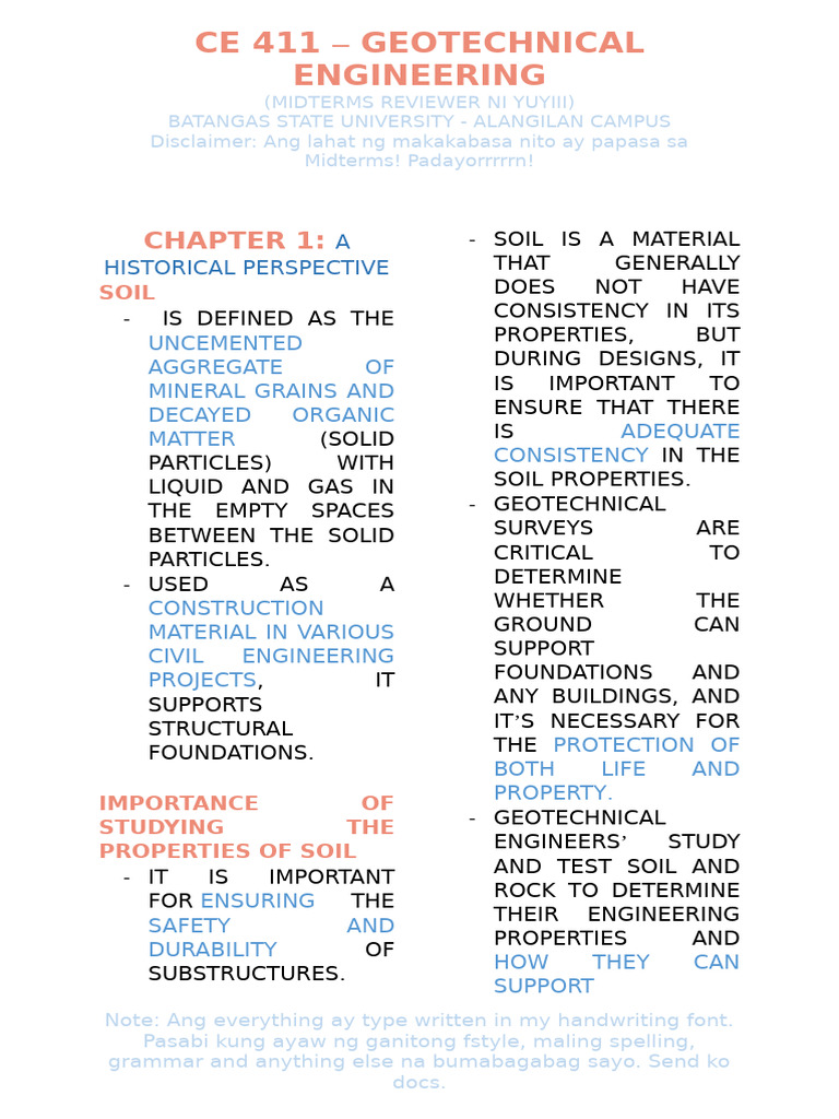 Geotechnical Engineering Midterm Review | PDF | Rock (Geology ...
