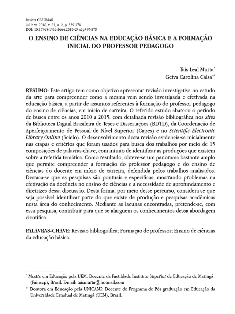 Formação de Professores de Ciências na Educação | PDF | Pedagogia | Science