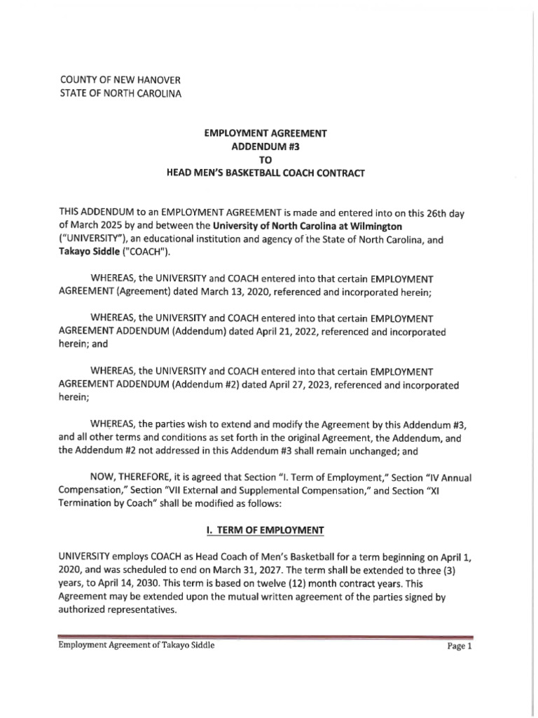 SIGNED Head Coach Contract Extension For Men's Basketball - Takayo ...