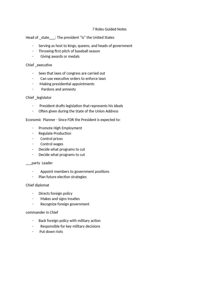 7 Key Roles of the U.S. President | PDF