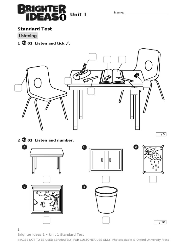 Brighter Ideas 1 Unit 1 Standard Test | PDF