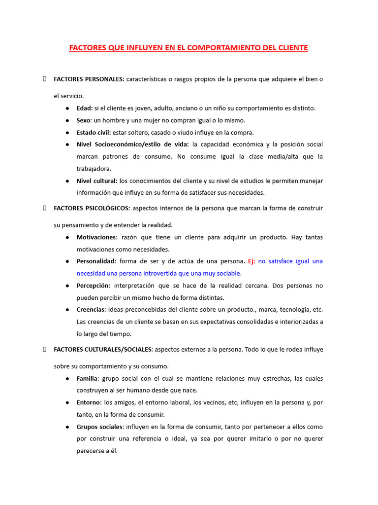 Factores Que Influyen en El Comportamiento Del Cliente | PDF