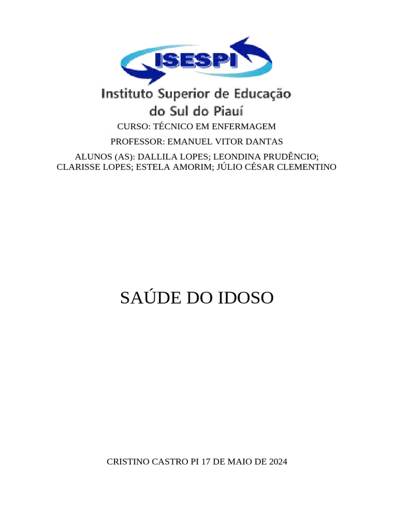 Curso De Técnico Em Enfermagem Saúde Do Idoso Pdf