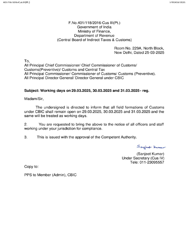 CBIC Letter Dated 25.02.2025 | PDF