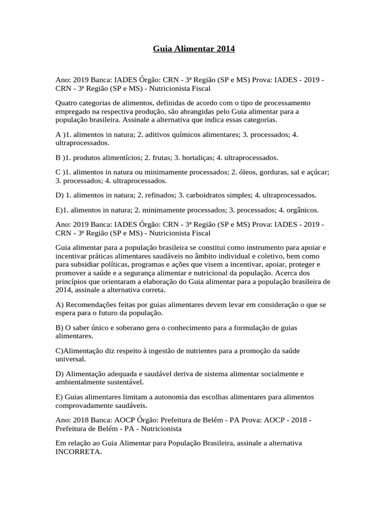 Guia Alimentar Brasileiro 2014: Princípios e Categorias | PDF ...
