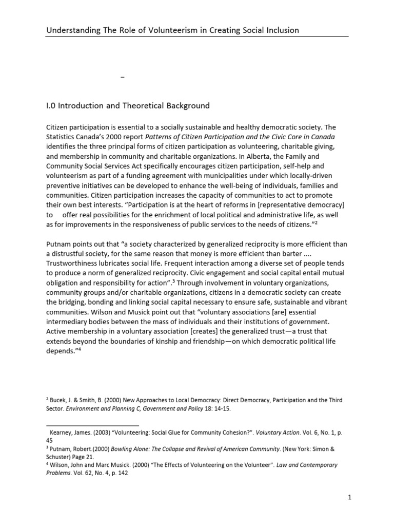 Volunteerism's Impact on Social Inclusion | PDF | Social Capital ...