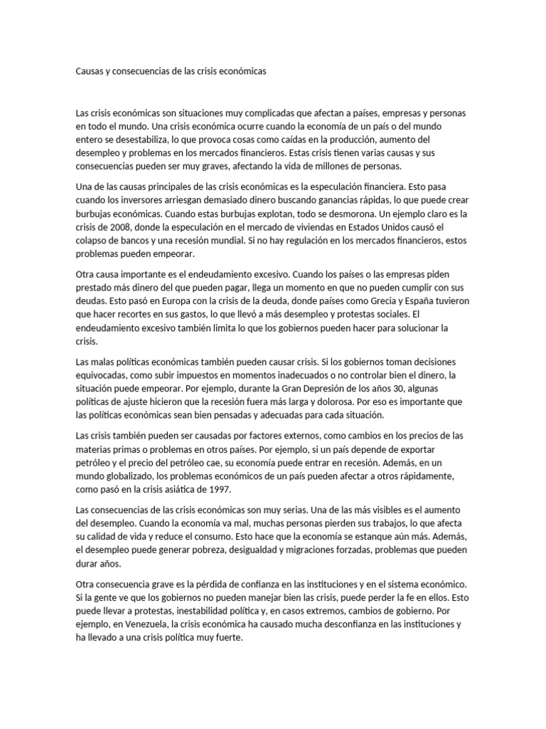 Causas y efectos de las crisis económicas | PDF | Gran Recesión | Deuda