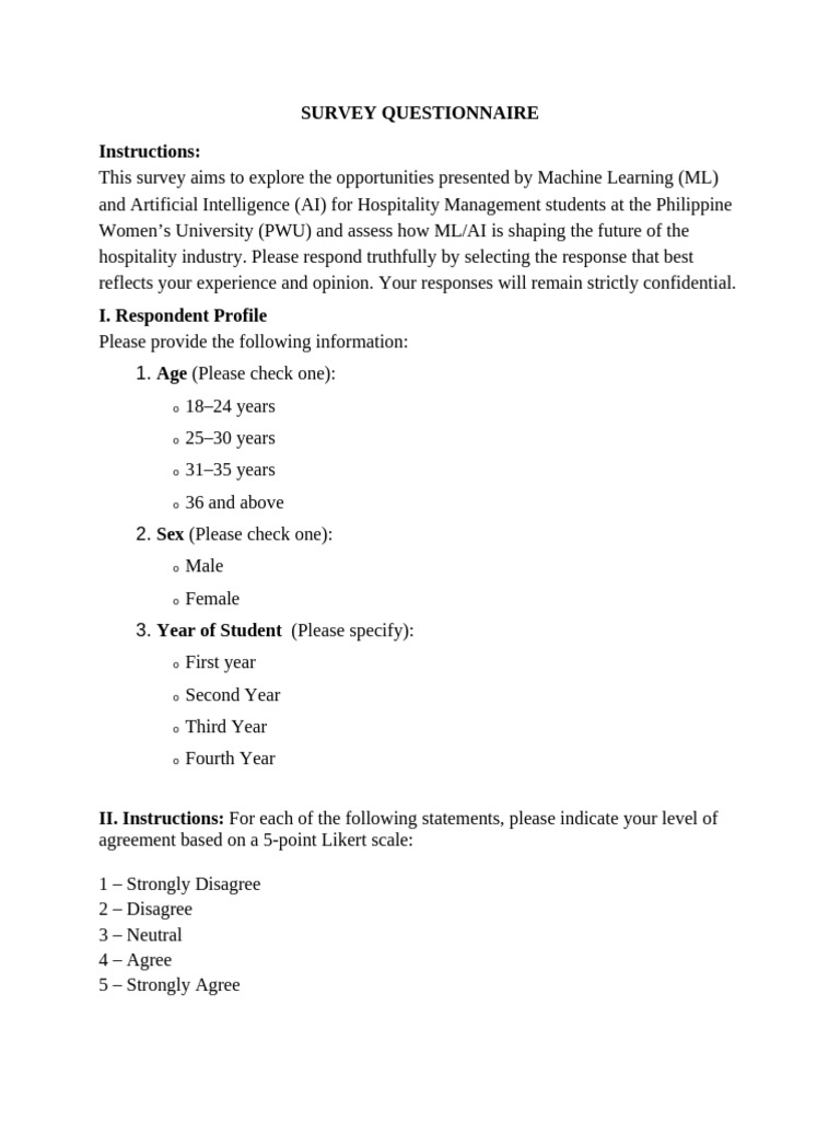 Survey Questionnaire | PDF | Artificial Intelligence | Intelligence (AI ...
