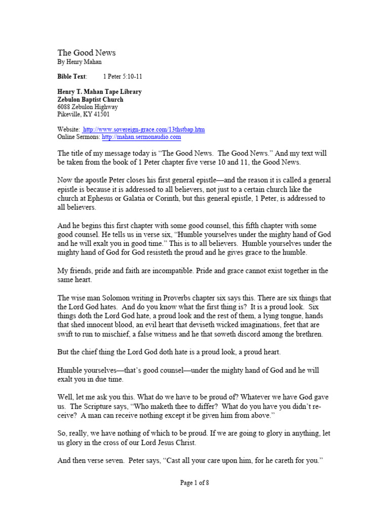 1pe 05v10-11 The Good News | PDF | Grace In Christianity | Glory (Religion)