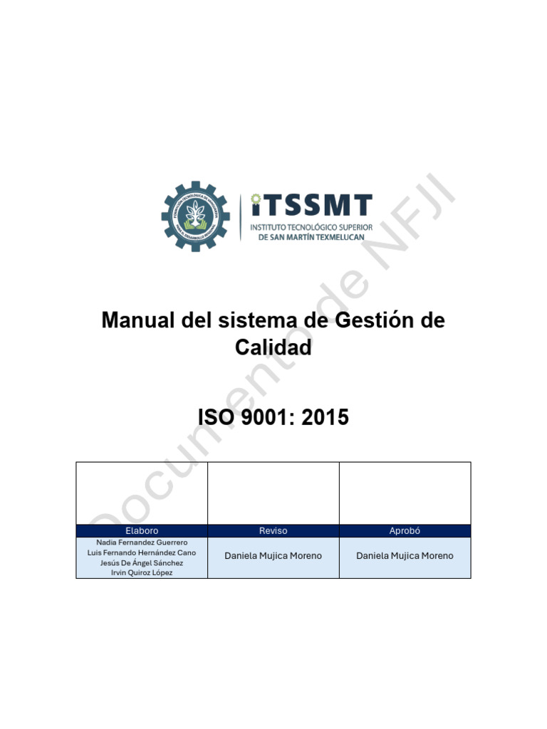 Manual de Calidad ISO 9001:2015 ITSSMT | PDF | Sistema de manejo de ...