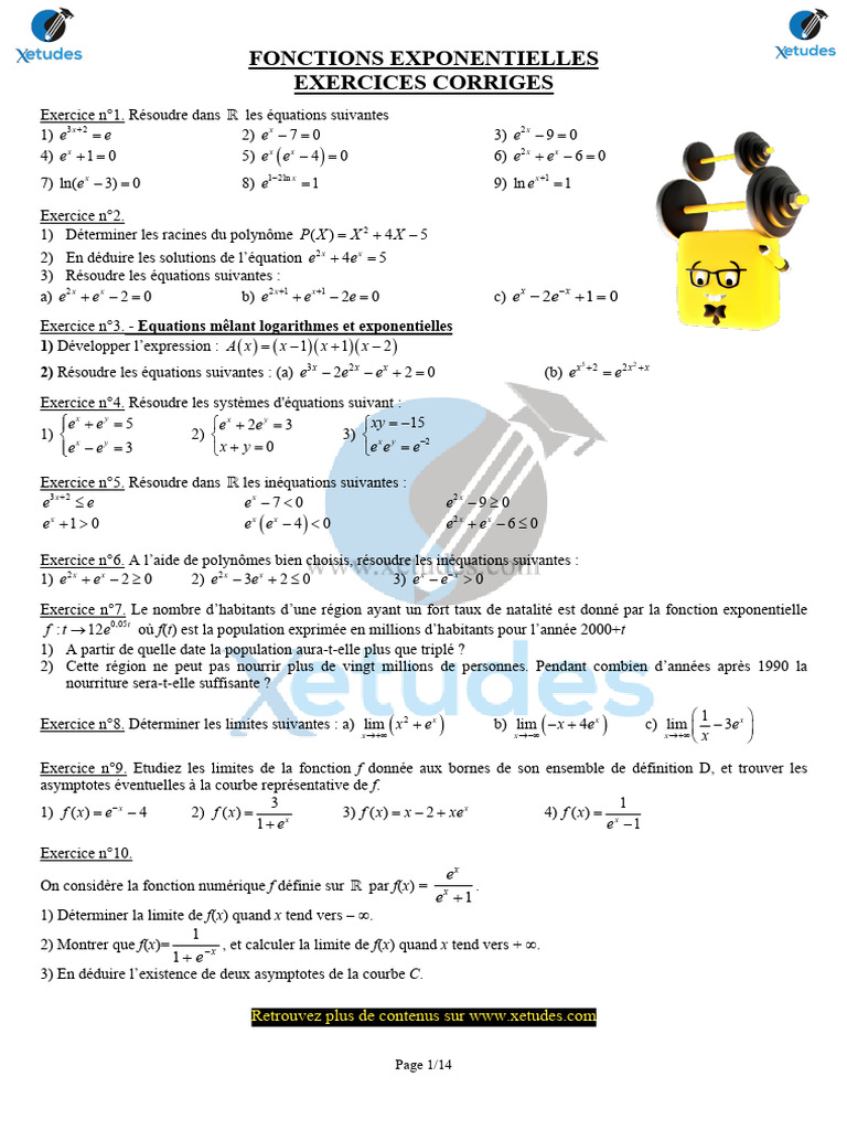 Exercices de mathématiques sur les fonctions exponentielles | PDF ...