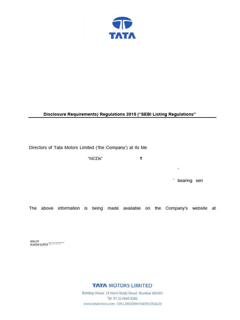 Tata Motors NCD Issuance Approval | PDF | Debenture | Securities (Finance)