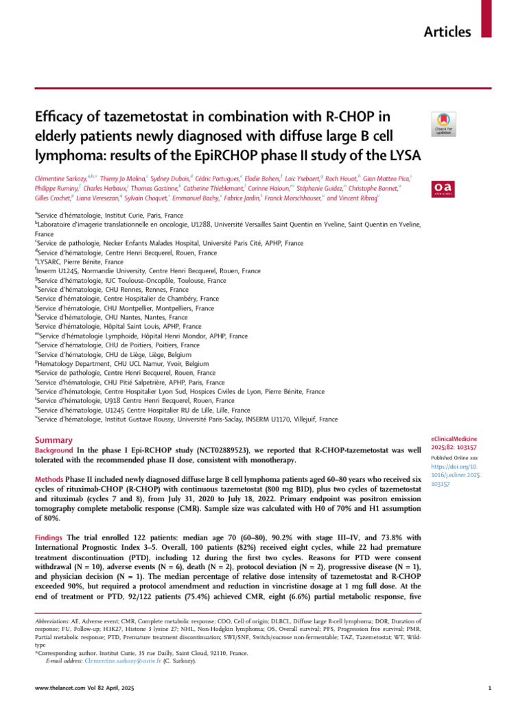 Efficacy of Tazemetostat in Combination With R-CHOP in Elderly Patients ...