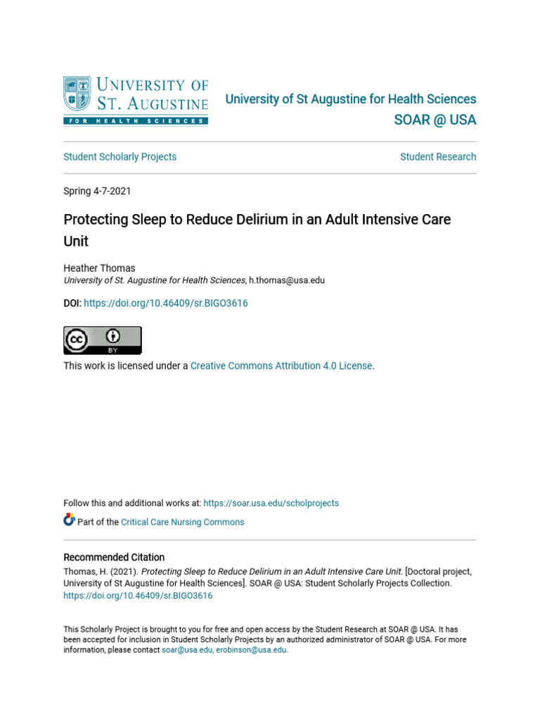 Reducing ICU Delirium Through Sleep Protection | PDF | Intensive Care ...