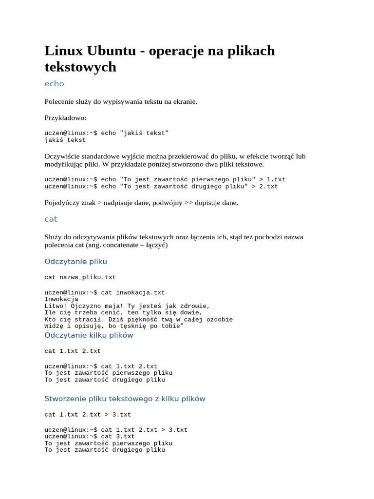 Linux Ubuntu - Operacje Na Plikach Tekstowych | PDF